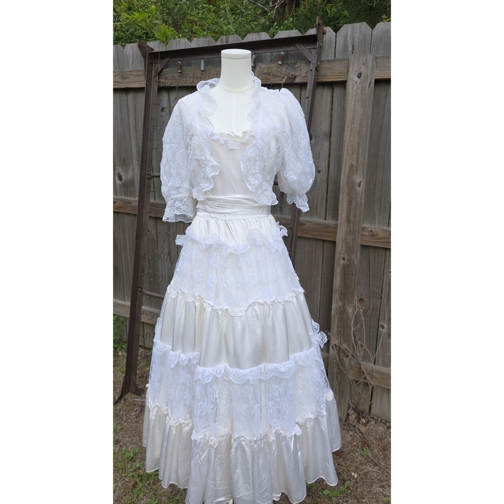 Vtg GUNNE SAX Dress BY JESSICA MCCLINTOCK Gown, Lace, Tiers, Romantic, PRAIRIE - Picture 13 of 16